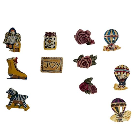 Lot of 11 Novelty Button Covers Hot Air Balloon Roses Skate Zebra Jar of Honey - Picture 7 of 7